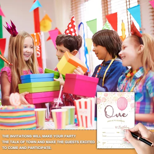 Miniatura 3 de Invitaciones para fiesta de primer cumpleaños, invitaciones de cumpleaños con purpurina de globo, invitaciones de cumpleaños de doble cara