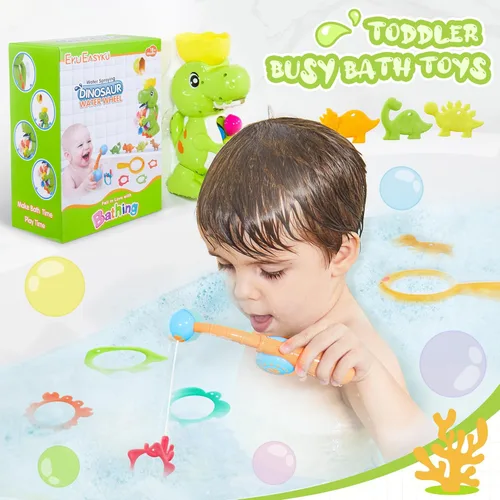 Miniatura 3 de EKU - Juguetes de baño de dinosaurio para niños pequeños a partir de 18 meses, ruedas de agua sin moho y juegos de pesca, bañera, tina, tiempo