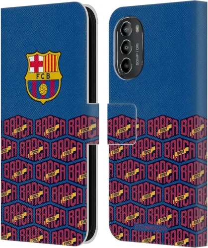 Head Case Designs Funda de piel con licencia oficial del FC Barcelona con logotipo y patrón de Forca Barca para Motorola Moto G82 5G
