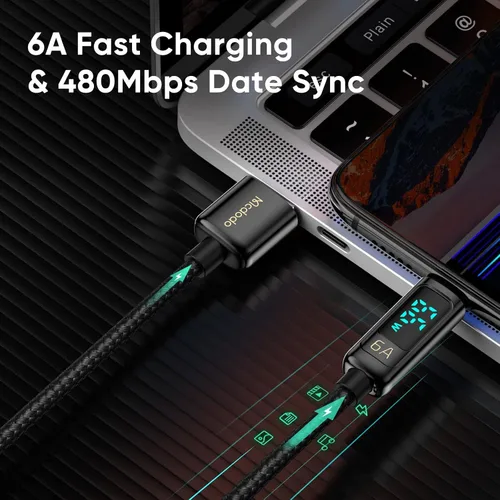 Miniatura 5 de mcdodo Cable USB A a USB C de 4 pies 6 A de carga rápida USB3.0 a USB-C Cable de carga para iPhone 15/15Pro/iPad Pro/MacBook Pro/Galaxy S23, carga
