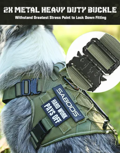 Miniatura 4 de Arnés militar para perro, sin tirones, con asa y Molle, de fácil control, arnés para perro, arnés de entrenamiento para caminar, ajustable, Verde