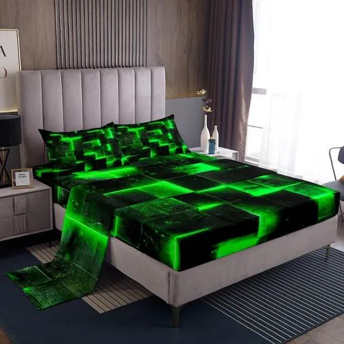 Miniatura 37 de Erosebridal Juego de sábanas de cama negro y rojo, juego de sábanas de tamaño individual abstracto moderno, sábanas a cuadros brillantes 3D, juego