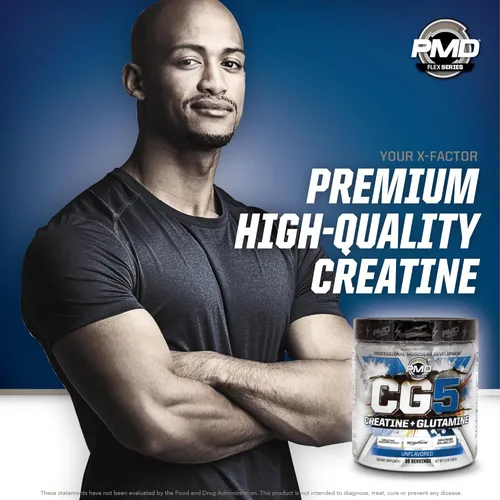 Miniatura 9 de PMD Sports CG5 Polvo Premium de Creatina y L Glutamina, Recuperación de Energía, Construcción de Músculo Delgado, Aumento del Rendimiento en Sin