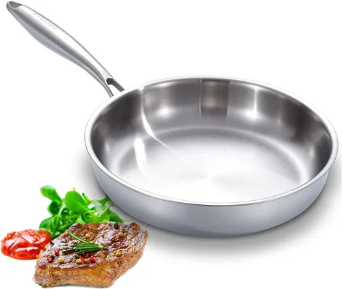 Miniatura 9 de DELARLO - Sartén de acero inoxidable de 8 pulgadas, sartén de inducción de tres capas compatible con hasta 600 ℉, calor rápido y uniforme, apto
