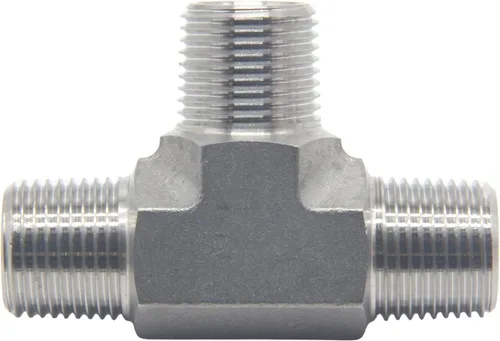 Miniatura 2 de HFS (R) 304 acero inoxidable forjado tubería calle Tee - macho MNPT 3-Way Tee inoxidable (3/8" macho NPT)