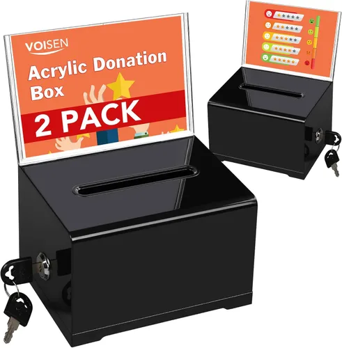 Miniatura 9 de VOISEN Caja de Donación Transparente con Cerradura, Caja de Votación con Soporte para Letreros, Cajas de Sugerencias para Recaudación de Fondos