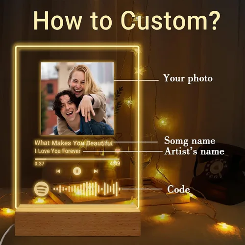 Miniatura 5 de Placa personalizada de Spotify, regalo ideal para él, canción acrílica personalizada con foto, cubierta de álbum de fotos personalizable, luz