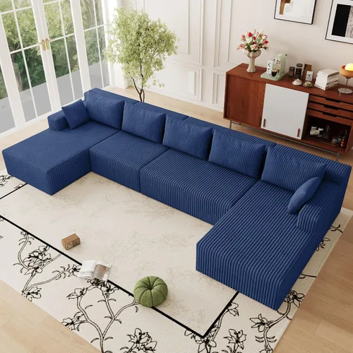 Miniatura 27 de Sofá modular Cloud de 95 pulgadas con otomana, moderno sofá nube en forma de U con asiento profundo, cómodo sofá de pana de 3 plazas, sofá de espuma