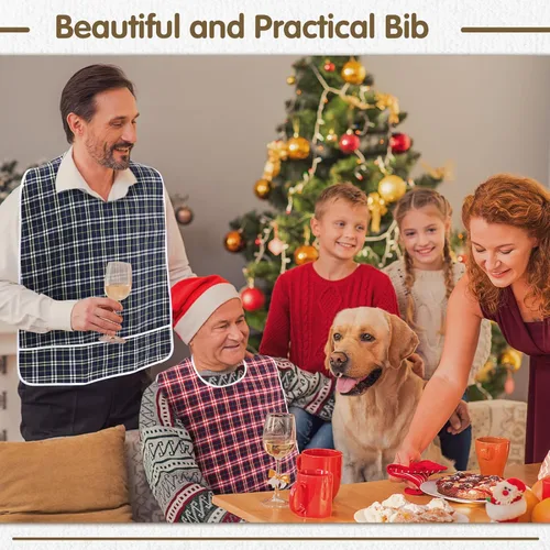Miniatura 7 de Toulite 3 baberos para adultos para comer, baberos extra grandes para adultos para hombres mayores, babero impermeable para adultos con recogedor