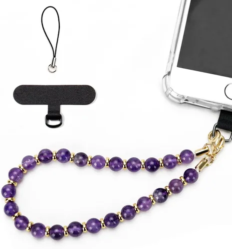Miniatura 14 de VICHUNHO Correa de muñeca con cuentas de mármol para teléfono, cordón para celular con pestaña de sujeción, pulsera de muñeca manos libres Negro