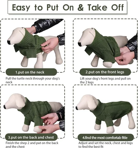 Miniatura 5 de Queenmore - Suéter de punto trenzado con cuello alto para perros pequeños, para climas fríos, para chihuahua, bulldog, teckel, carlino y yorkie, XS