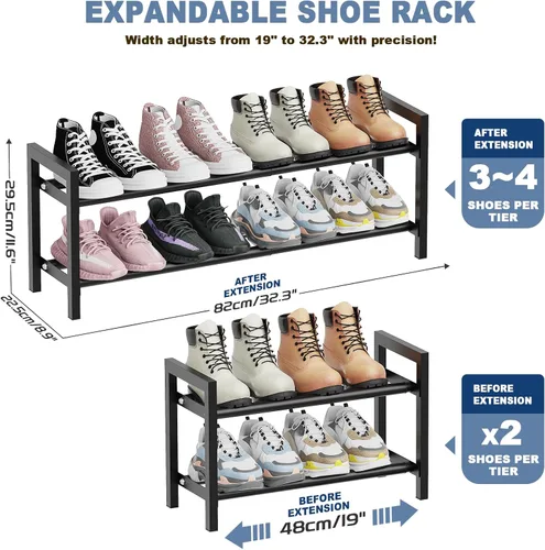 Miniatura 3 de Mavivegue Zapatero expandible, organizador de zapatos ajustable de 2 niveles, estante de zapatos para armario, entrada, puerta delantera