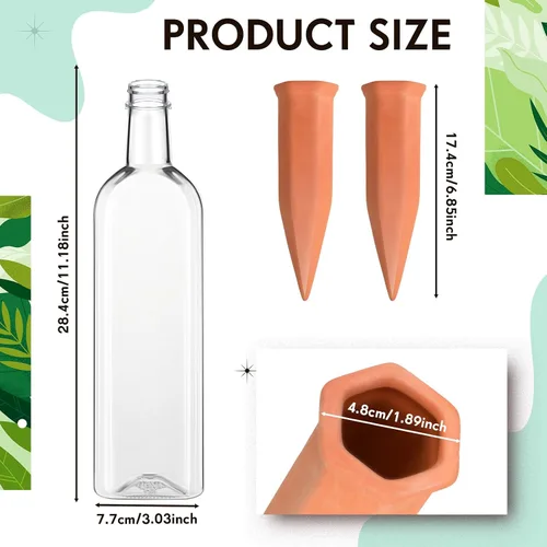 Miniatura 2 de Dandat 8 Piezas 34oz Dispositivos de Riego de Plantas Incluyen Picos de Riego Automático de Terracota con Botellas de Plástico de Liberación Lenta