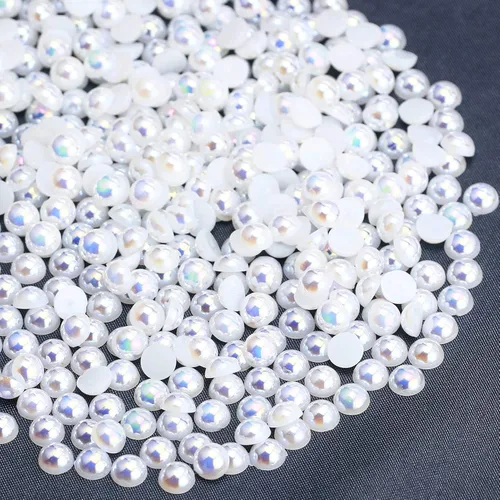 Miniatura 39 de 1500 PIEZAS 4mm Perlas Blancas de Media Parte Plana para Manualidades Joyería Álbum de Recortes Decoración de Uñas, Perlas de Parte Plana para Blanco