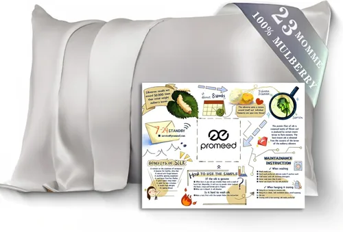 Miniatura 31 de PROMEED Funda de almohada de seda negra de grado 6A+ con cremallera, 23 fundas de almohada de seda de morera natural Momme para cabello y piel, Negro