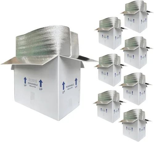 Miniatura 8 de Cajas de envío aisladas de 15 x 10 x 11 pulgadas para alimentos congelados, paquete de 4 cajas de cartón con aislamiento de papel de aluminio, caja