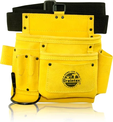 Miniatura 11 de Graintex Cinturón/Bolsa de herramientas de piel de ante de 5 bolsillos Rosa Cinturón de herramientas de cuero multiusos para mujeres y hombres