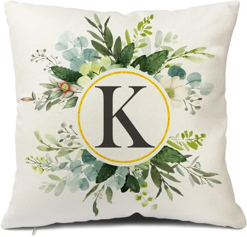Miniatura 9 de Snycler Fundas de almohada con monograma de letra L, floral, 18 x 18 pulgadas, almohadas de primavera verdes, fundas decorativas de verano, Estilo L