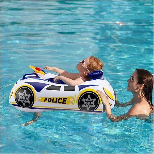 Miniatura 5 de Flotador de piscina 3D de coche de policía para niños, flotadores inflables de piscina para bebés, flotador de natación para bebés con mango