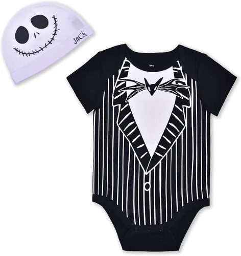 Disney Nightmare Before Christmas - Body de manga corta con gorro para bebé y bebé, color negroblanco
