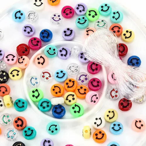 Miniatura 2 de 200 cuentas de cara sonriente, cuentas espaciadoras de cara feliz para bricolaje, joyas, pulseras, aretes, collares, suministros de fabricación