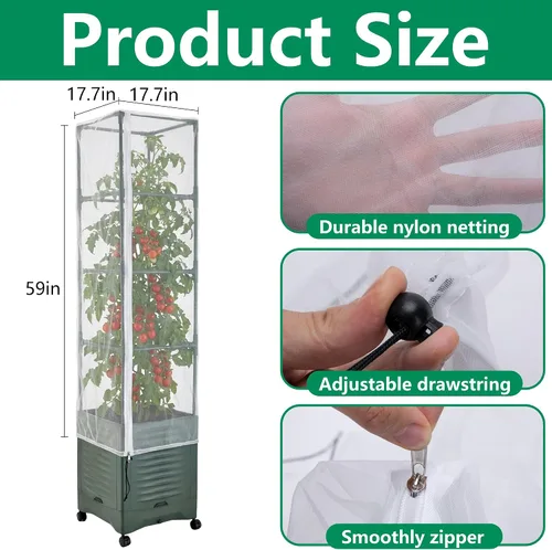 Miniatura 2 de 2 piezas de red para pájaros de jardín para jaula cuadrada de tomate, 59 x 17.7 pulgadas, barrera de insectos y pájaros, red de jaula de tomate