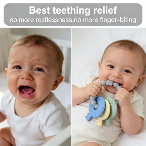 Miniatura 5 de Llaves de mordedor para bebés, llaves de dentición, juguetes para bebés de 3 a 18 meses, juguetes sensoriales para masticar, sin BPA, para aliviar