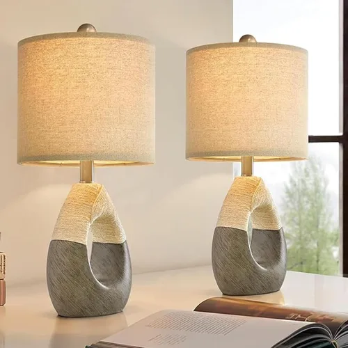 Miniatura 3 de OYEARS Juego de 2 lámparas de mesa bohemias de 19 pulgadas para dormitorio, sala de estar, adecuadas para espacios pequeños, lámpara de mesa de Gris