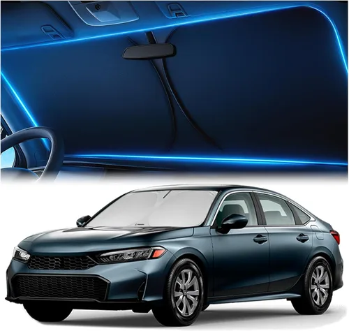 Parasol para parabrisas para Honda Civic 2022 2023 2024 2025 2026 – Tecnología innovadora sin paso de luz, recorte para espejo, bloquea el 99% de