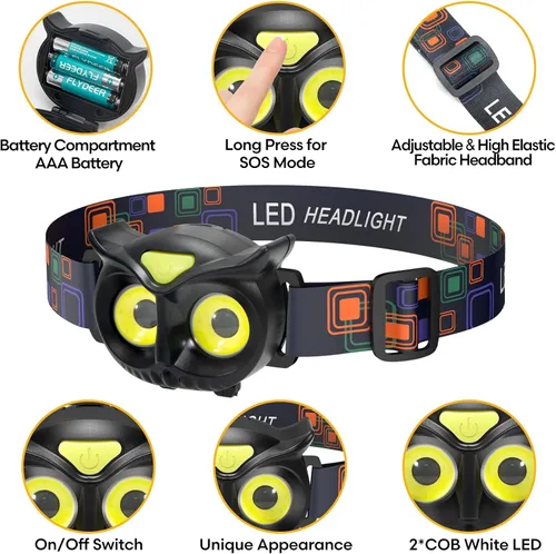 Miniatura 2 de Linterna frontal para niños, lámpara LED con 4 modos, IPX5 impermeable para la frente, linterna de cabeza para adultos y niños al aire libre