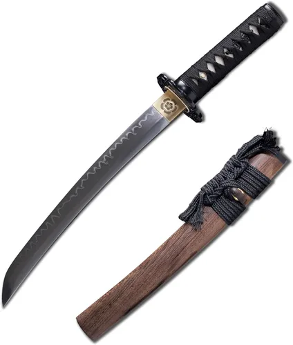 Tanto Sword - Espada corta hecha a mano de arcilla katana templada de acero T10 real Hamon espada samurái de espiga completa afilada