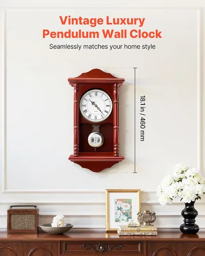 Miniatura 2 de VEVOR Reloj de pared vintage de abuelo, reloj de pared de madera de pino de 18 pulgadas con péndulo, relojes de pared de MDF con movimiento