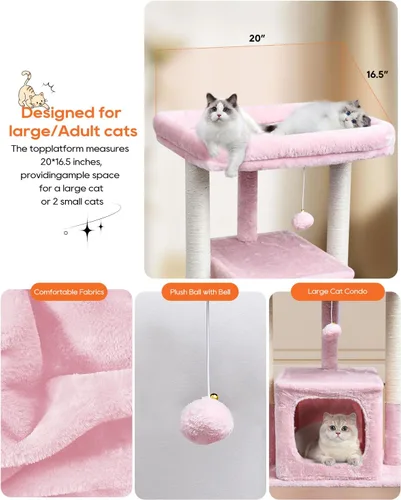 Miniatura 4 de SYANDLVY Árbol pequeño para gatos de interior para adultos grandes, torre de actividades de 27 pulgadas con postes rascadores, casa moderna con Rosa