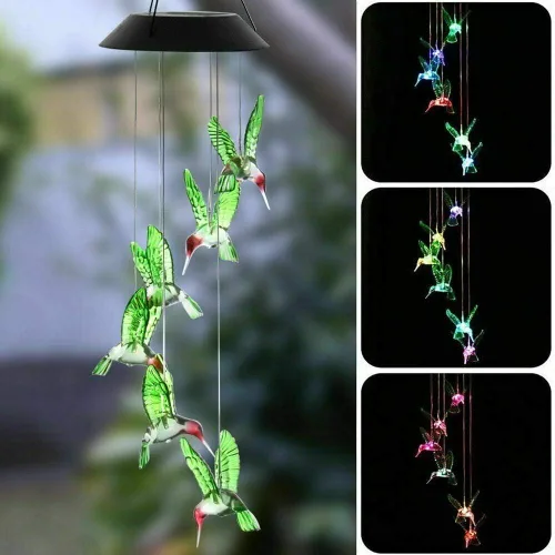 Miniatura 4 de Lámpara solar con diseño de colibrí, campanilla de viento con pájaro que cambia de color, luces decorativas para el jardín al aire libre y terrazas