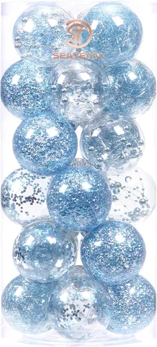 Miniatura 41 de Sea Team Juego de bolas de Navidad de plástico transparente inastillables, bolas decorativas de varios tamaños con relleno delicadas decoraciones