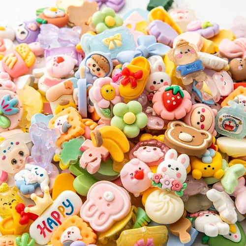 Juego de dijes de dibujos animados de slime – Lote mixto surtido de dijes kawaii de resina plana para hacer manualidades, decoraciones, álbumes de