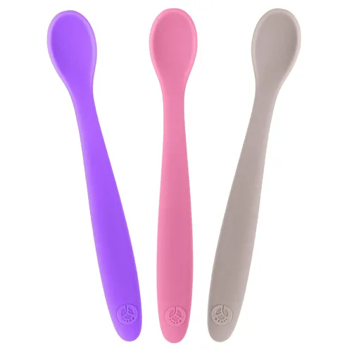 WeeSprout Cucharas de silicona para bebés - Utensilios de alimentación para bebés de primera etapa con punta suave, sartenes flexibles para cocina
