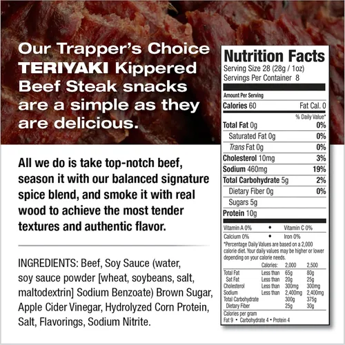 Miniatura 3 de Old Trapper, Trapper's Choice Teriyaki - Filete de carne en trozo de ternera, paquete individual de 8 onzas, aperitivos salados de carne dulce, 0.35
