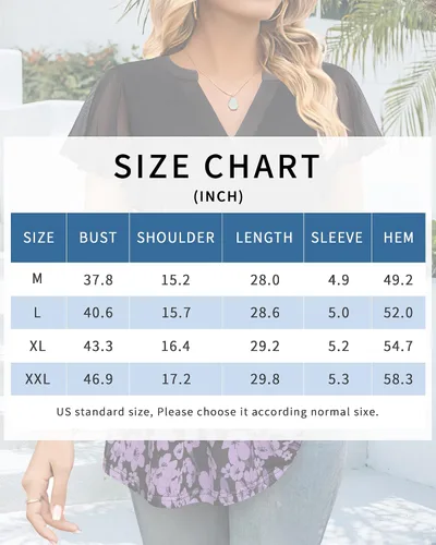 Miniatura 6 de VALOLIA Blusas de verano para mujer, cuello en V, manga corta, volantes, blusas de doble capa, camisas elegantes florales