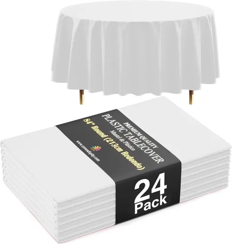 Miniatura 13 de Exquisite 66% Thicker Premium Aqua Round Tablecloth 0.5 Mil 6 Pack Plastic Table Cloth Disposable 84 Inch Round Plastic Tablecloth Won't Tear Easily