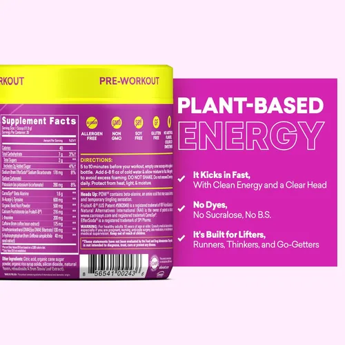 Miniatura 2 de EBOOST POW Natural - Polvo de preentrenamiento – 20 porciones – Berry Melon Fizz – Suplemento preentrenamiento para rendimiento, apoyo de movilidad
