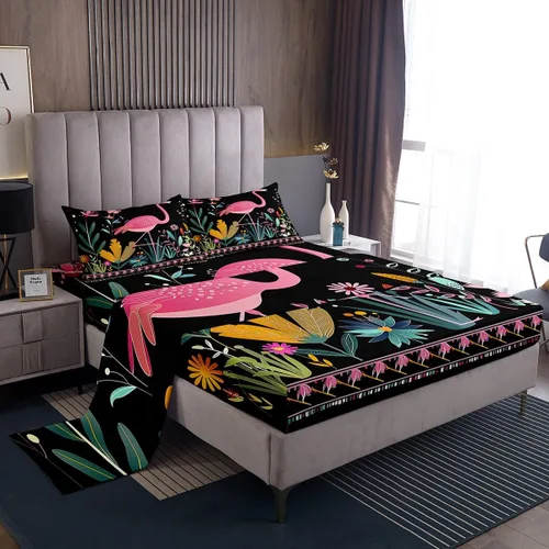 Miniatura 9 de Erosebridal Juego de sábanas de colibrí, tamaño individual, arte con flores de lirio, pájaros y salpicaduras de color en acuarela, juego de ropa