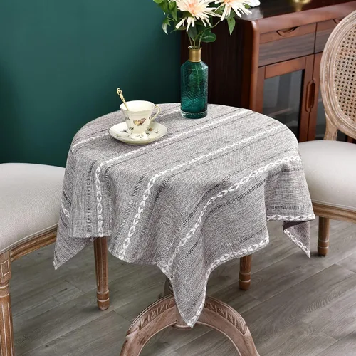 Miniatura 40 de NEWISHER Mantel cuadrado pequeño bordado rústico de 20 x 20 pulgadas, mantel de tela jacquard a rayas lavable para mesa de comedor para mesita