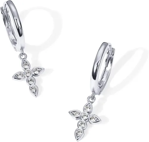 Miniatura 3 de PAVOI - Arracadas de plata de ley S925 bañadas en oro de 14 quilates, con forma de estrella, candado, perla, cruz, relámpago, moneda, aretes