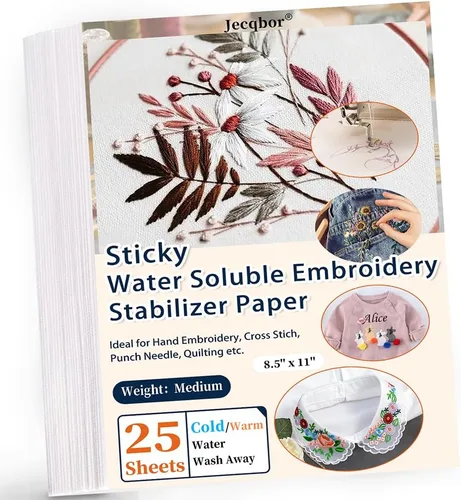 Miniatura 8 de Water Soluble Stabilizer for Embroidery Printable - Jecqbor 12PCS 8.5''x 11'' Stick and Stitch Embroidery Paper Wash Away,Dissolvable Backing for