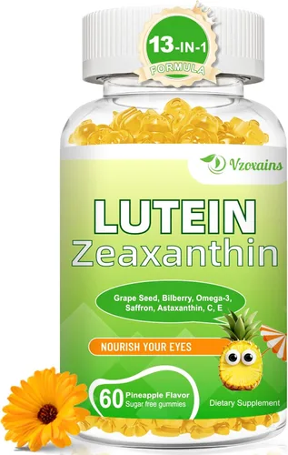 Luteína 20 mg con gomitas de zeaxantina, luteína y zeaxantina suplementos con vitaminas oculares C, E, arándano para la salud ocular - 60 unidades
