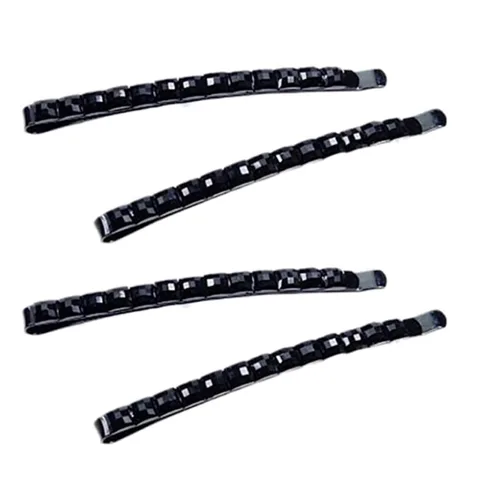 4 pasadores de diamantes de imitación negros, horquilla de pelo brillante, horquilla de cristal de diamante, horquilla, decoración brillante para el