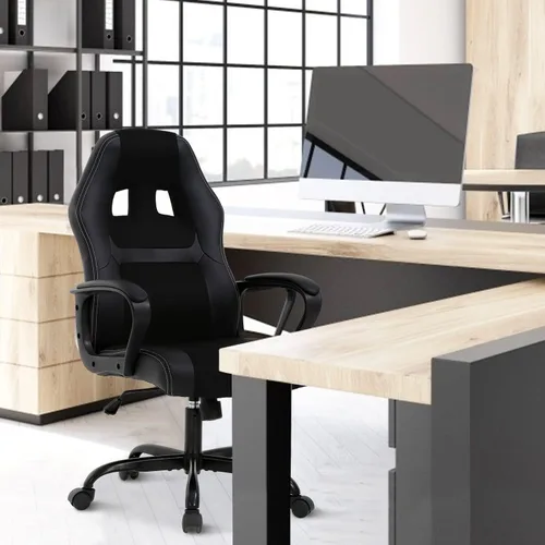 Miniatura 6 de Silla ergonómica para juegos de PC, respaldo alto, con soporte lumbar, reposabrazos ajustable, de piel sintética, giratoria, escritorio de oficina
