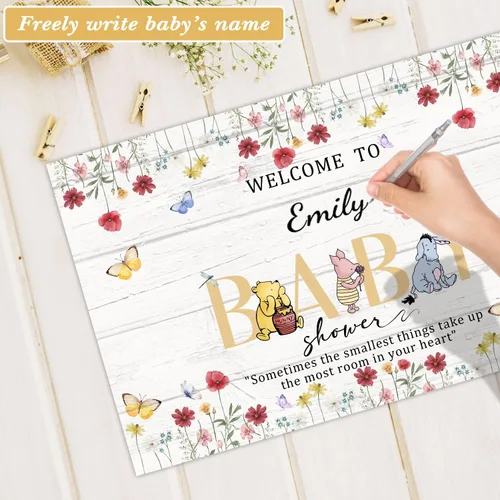 Miniatura 4 de Decoraciones para Baby Shower de Winnie, Letrero de Bienvenida de Winnie para Niño y Niña, Letrero de Bebé en Flor, Decoración de Puerta de Entrada