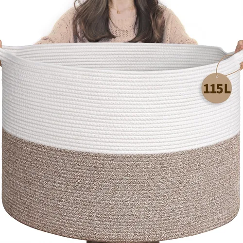 Miniatura 45 de INDRESSME Cesta de Cuerda de Algodón XXXLarge 21.7" x 21.7" x 13.8" Cestas Tejidas para Ropa de Bebé Cestas de Mantas Cesta de Juguetes con Textura